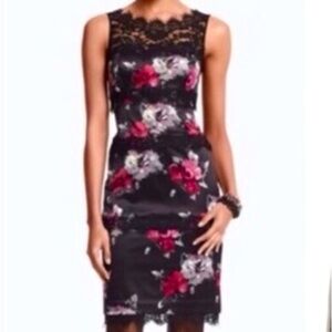 White House Black Market Black Rose Floral Satin Lace Dress Size 00 XXS Party